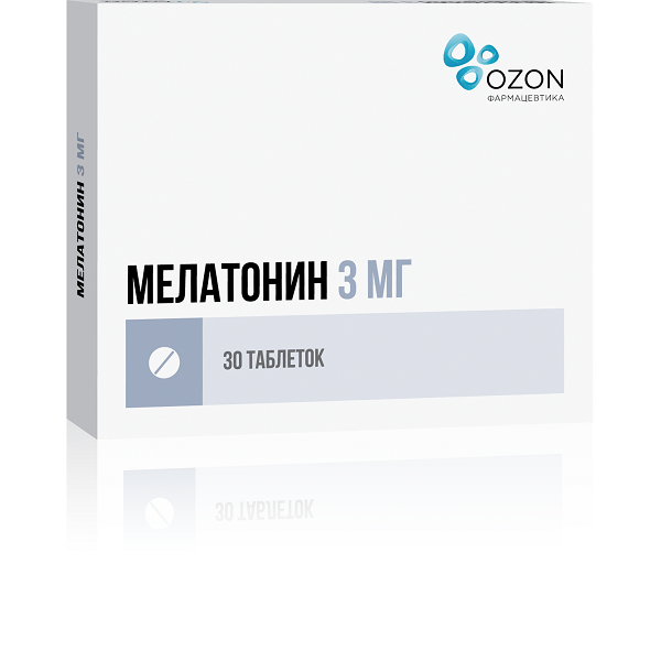 Мелатонин, 3 мг, таблетки, покрытые пленочной оболочкой, 30 шт.