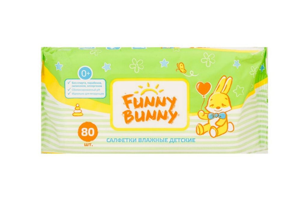 фото упаковки Funny Bunny салфетки влажные для детей