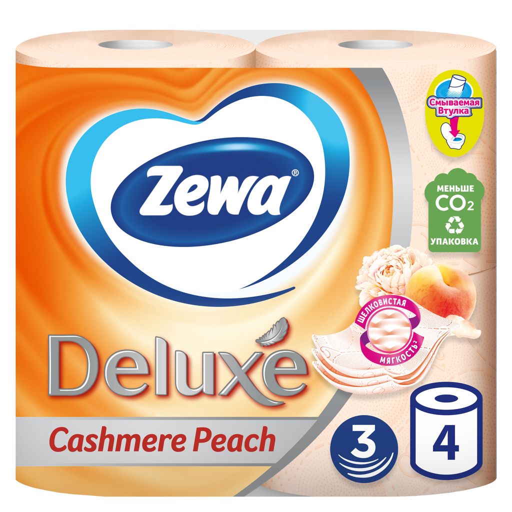 фото упаковки Zewa Delux Туалетная бумага трехслойная персик