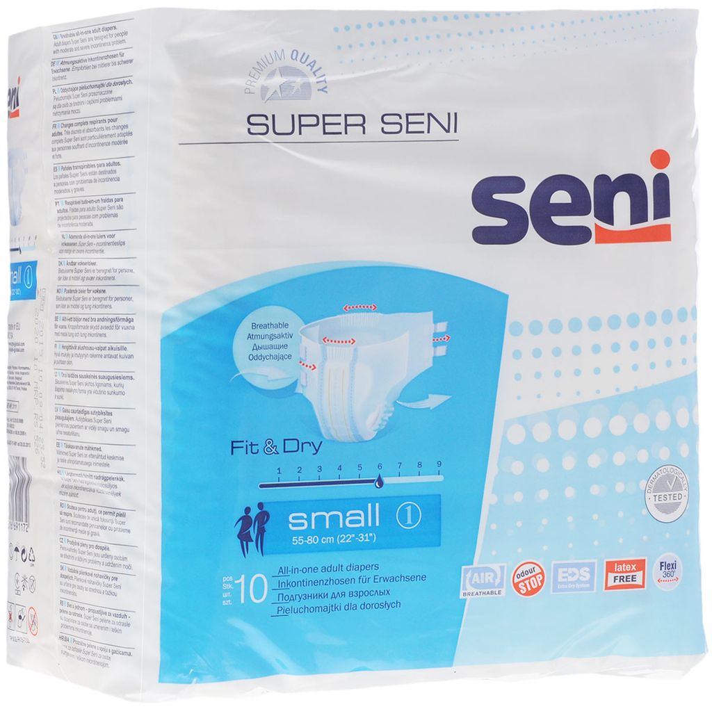 Seni Super Подгузники для взрослых, Small S (1), 55-80 см, 10 шт.