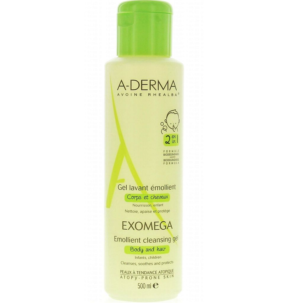 фото упаковки A-Derma Exomega смягчающий очищающий гель 2 в 1 для тела и волос