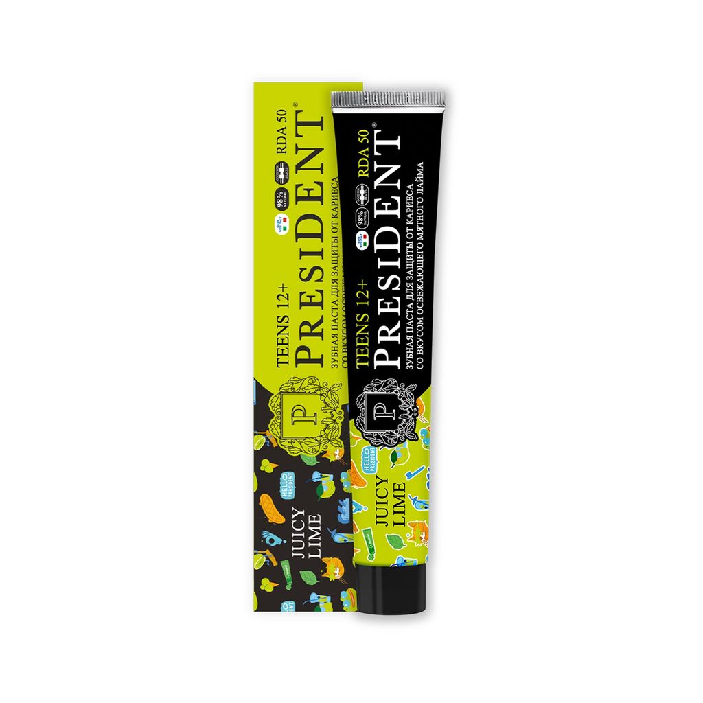 фото упаковки PresiDent Зубная паста детская Juicy lime 50 RDA