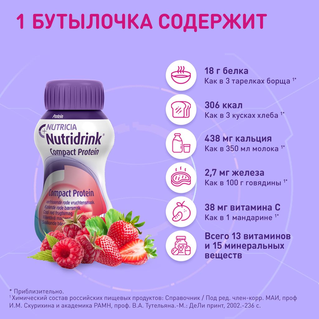 Nutridrink compact protein, жидкость для приема внутрь, охлаждающий фруктово-ягодный вкус, 125 мл, 4 шт.