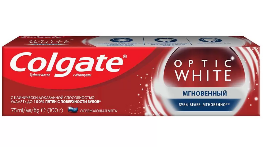 фото упаковки Colgate Паста зубная Optic White Мгновенный