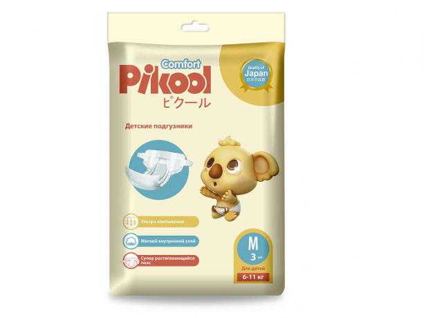 Pikool Comfort Подгузники детские, M, 6-11 кг, 3 шт.
