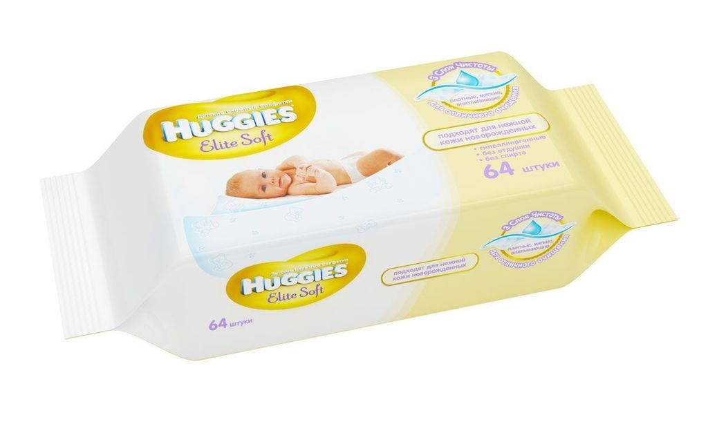 Huggies elite soft салфетки влажные детские, салфетки гигиенические, 64 шт.
