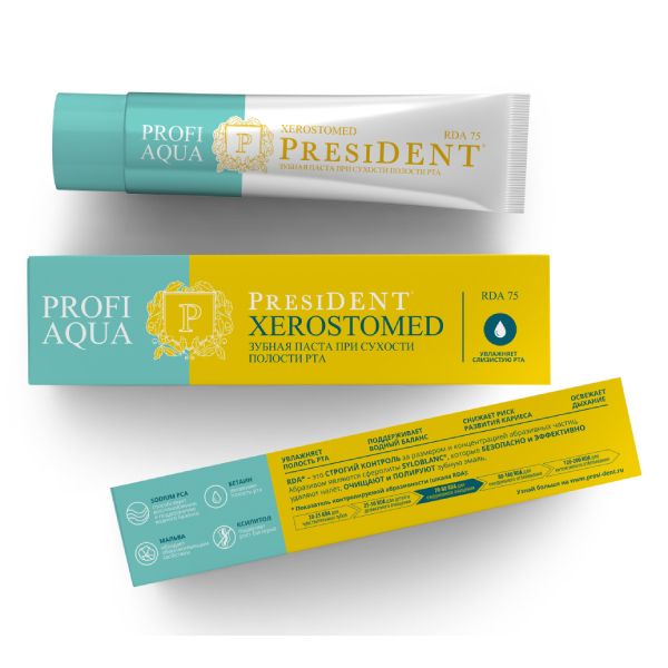 PresiDent Profi Aqua Xerostomed Зубная паста 75 RDA, без фтора, паста зубная, при сухости полости рта, 50 мл, 1 шт.