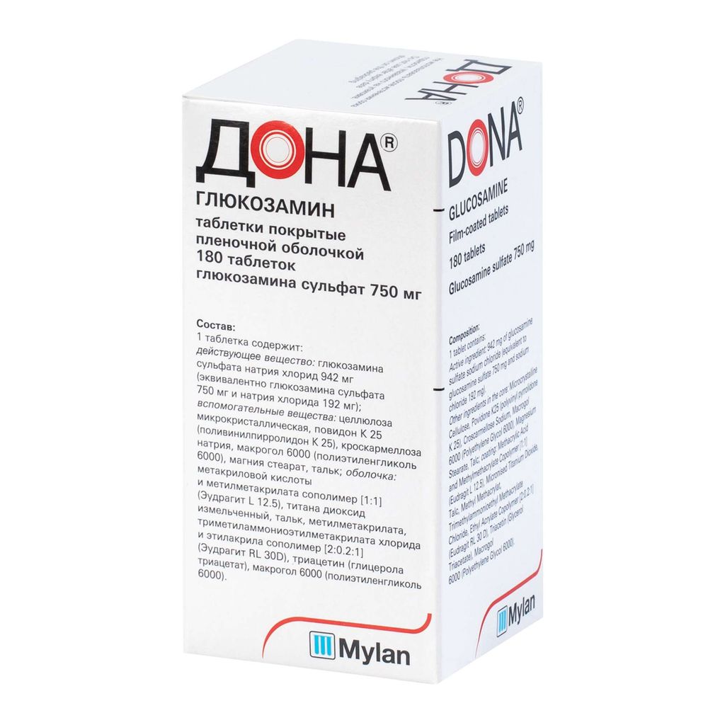 Дона, 750 мг, таблетки, покрытые пленочной оболочкой, 180 шт.