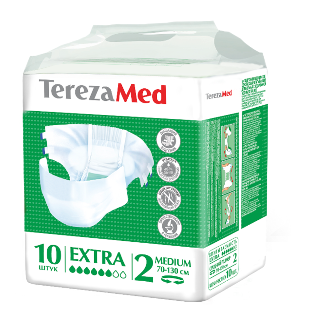TerezaMed Extra подгузники для взрослых дневные, Medium M (2), 70-130 см, 10 шт.