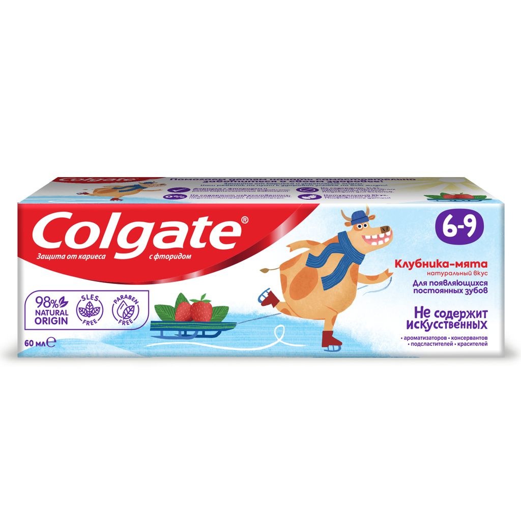 Colgate Паста зубная детская от 6 до 9 лет с фторидом, клубника мята, 60 мл, 1 шт.