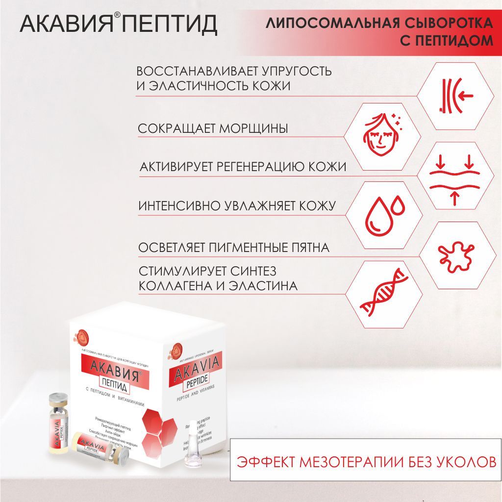 Акавия Пептид Липосомальная сыворотка для коррекции морщин, липосомальная сыворотка, набор: 20 фл. по 203 мг + гель 2 фл. по 50 мл, 1 шт.