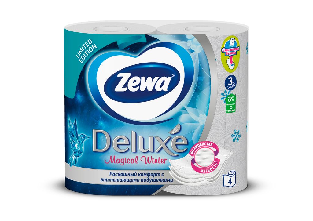 Zewa delux Туалетная бумага трехслойная белая, 4 шт.