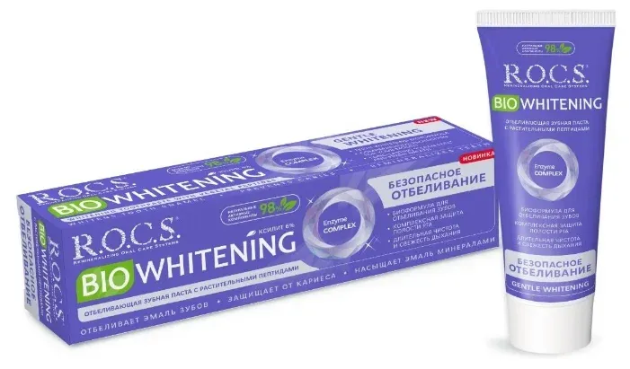 фото упаковки ROCS Bio Whitening зубная паста безопасное отбеливание