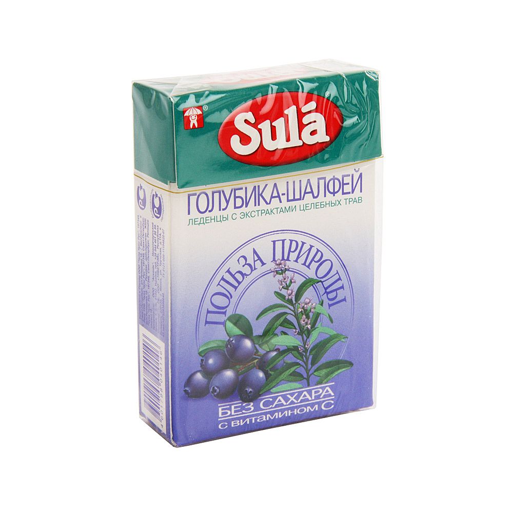 Sula карамель леденцовая без сахара, леденцы, со вкусом голубики и шалфея, 40 г, 1 шт.