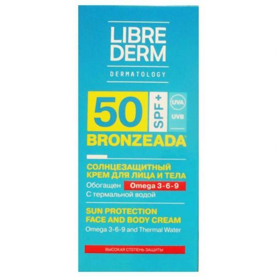 фото упаковки Librederm Bronzeada Крем солнцезащитный с омега 3-6-9 и термальной водой SPF50