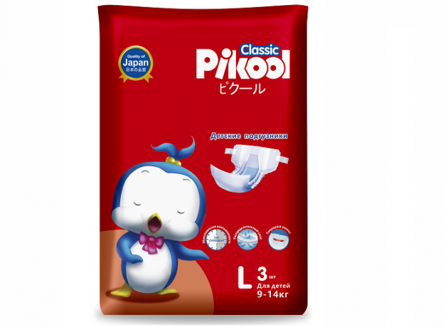 Pikool Classic Подгузники детские, L, 9-14 кг, 3 шт.