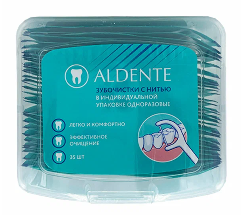 фото упаковки Aldente зубочистки с нитью