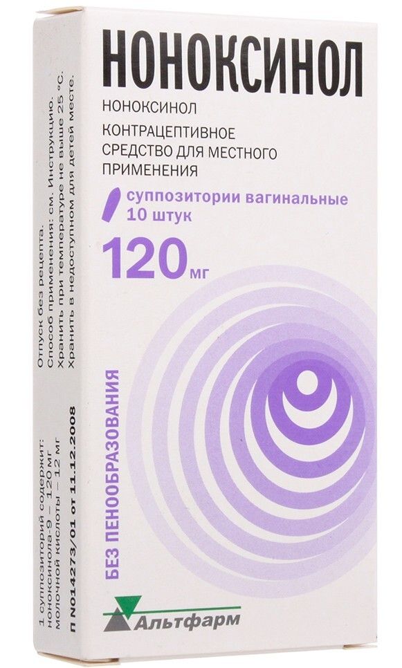 Ноноксинол, 120 мг, суппозитории вагинальные, 10 шт.