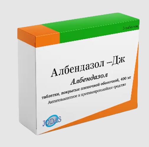 Албендазол-Дж, 400 мг, таблетки, покрытые пленочной оболочкой, 5 шт.