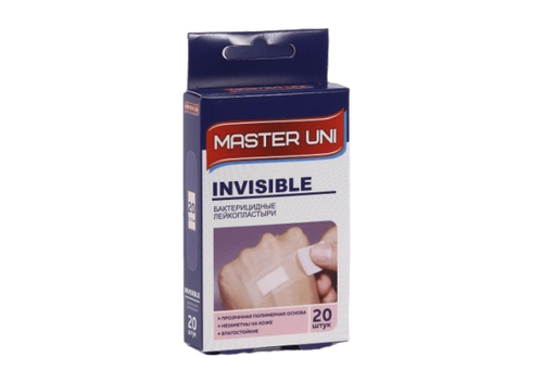 Master Uni Invisible Лейкопластырь бактерицидный, 7.2х1.9, пластырь, нетканая основа, 20 шт.