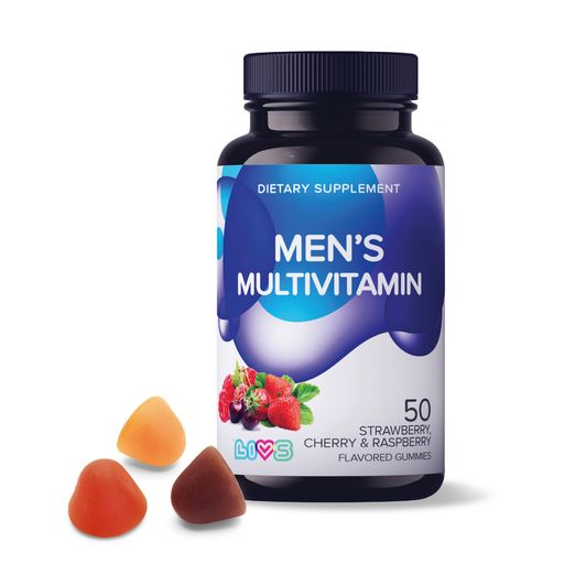 LIVS Комплекс мультивитаминов для мужчин, пектиновые мармеладные пастилки, со вкусами клубники, вишни, малины, 50 шт.