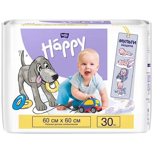 Пеленки детские впитывающие Bella baby Happy, 60 смx60 см, 30 шт.