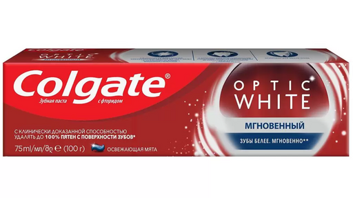 Colgate Паста зубная Optic White Мгновенный, паста зубная, 75 мл, 1 шт.