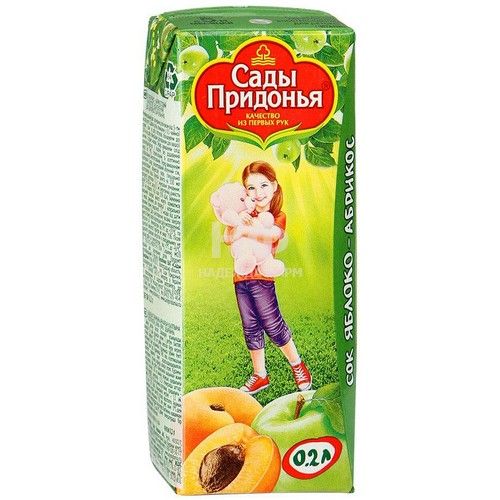 Сады Придонья Сок Яблоко Абрикос, для детей с 5 месяцев, без сахара, 0.2 л, 1 шт.