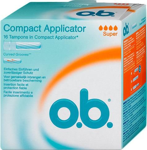o.b. compact applicator super тампоны с аппликатором, тампоны женские гигиенические, супер, 16 шт.