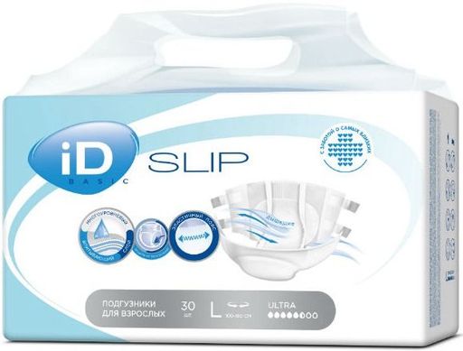 iD Slip Basic Ultra Подгузники для взрослых, Large L (3), 100-160 см, 30 шт.