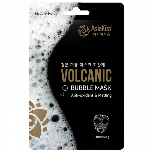 Азия Кисс Маска для лица с вулканическим пеплом, Черная пузырьковая маска, 1 шт.