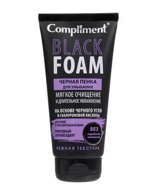 Compliment Black Foam Черная пенка для умывания, пенка, Мягкое очищение и длительное увлажнение, 165 мл, 1 шт.