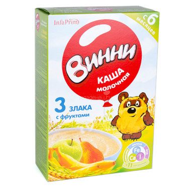 Винни Каша молочная 3 злака и фрукты, каша детская молочная, 200 г, 1 шт.