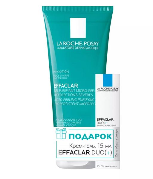 La Roche-Posay Effaclar Набор, набор, Гель микроотшелушивающий 200 мл + Крем-гель Duo+ корректирующий 15 мл, 1 шт.