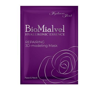 BioMialvel Маска тканевая для 3D-моделирования лица и шеи, маска для лица, с эссенцией гиалуроновой кислоты, 38 г, 1 шт.