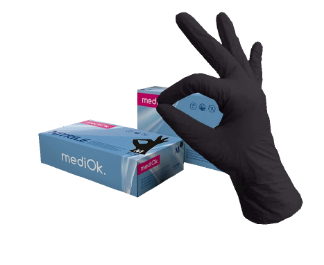 Перчатки MediOk смотровые нитриловые, M, размер 7.5, черный, нестерильная (ые, ый), пара, 1 шт.