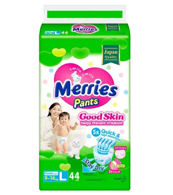 Подгузники-трусики детские Merries Good Skin, 9-14 кг, L, 44 шт.