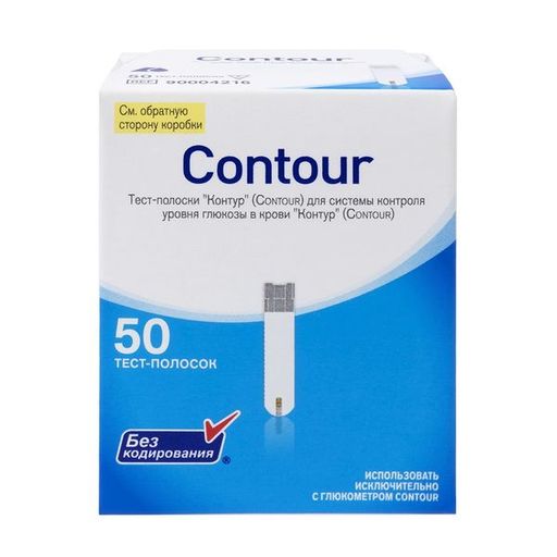 Contour Тест-полоски для контроля уровня глюкозы, тест-полоска, 50 шт.