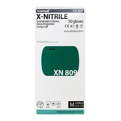 Перчатки смотровые нитриловые Manual XN 809 неопудренные, размер M, нестерильная (ые, ый), 50 шт.