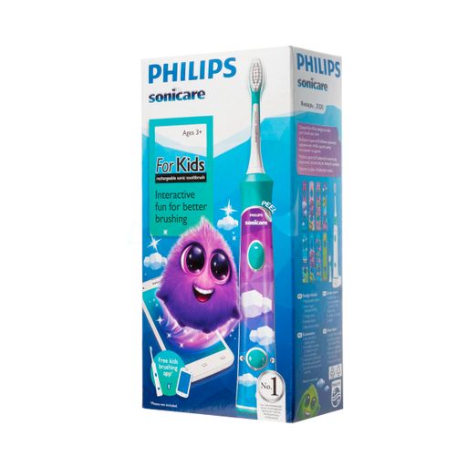 Philips Sonicare электрическая зубная щетка с 3х лет, Блютуз, арт. HX6322/04, для детей с 3х лет, 2 насадки, 1 шт.