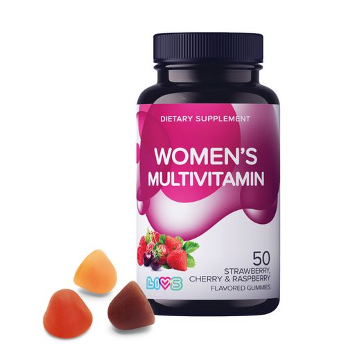 LIVS Комплекс мультивитаминов для женщин, пектиновые мармеладные пастилки, со вкусами клубники, вишни, малины, 50 шт.
