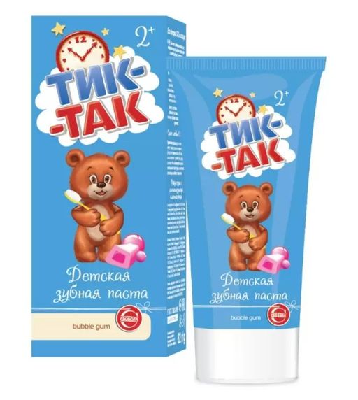 Тик-Так Зубная паста детская, для детей с 2 лет, паста зубная, бабл гам, 62г, 1 шт.