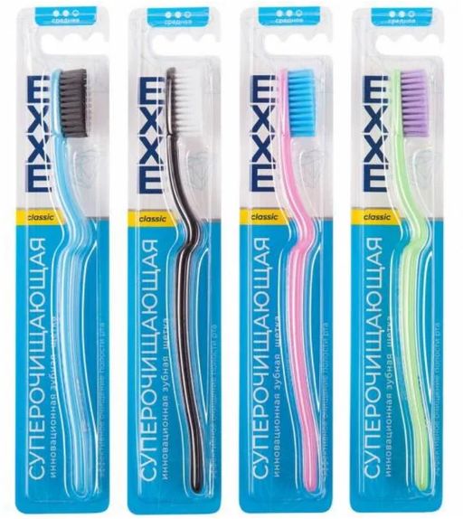 Exxe Classic Зубная щетка Суперочищающая, цвета в ассортименте, щетка зубная, средней жесткости, 1 шт.