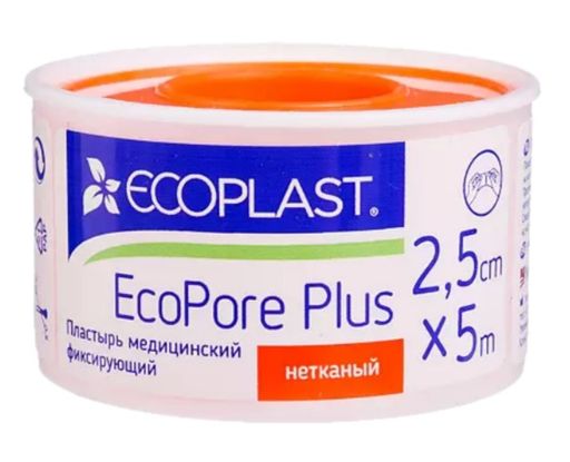 Ecoplast Пластырь фиксирующий EcoPore Plus, 2.5х500 см, пластырь, нетканая основа, 1 шт.