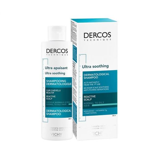 Vichy Dercos успокаивающий шампунь для нормальных и жирных волос, шампунь, без сульфатов, 200 мл, 1 шт.