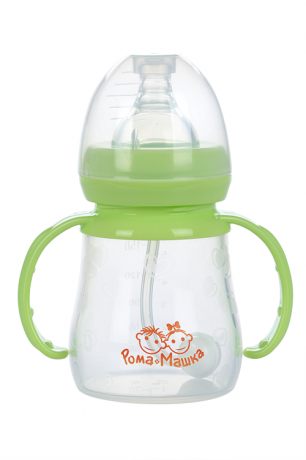 Рома+Машка бутылочка с широким горлышком с ручками, зеленого цвета, 150 мл, 1 шт.