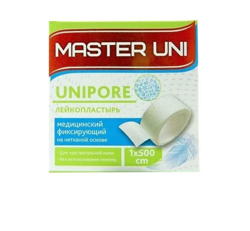 Master Uni Unipore Лейкопластырь фиксирующий, 1х500см, пластырь, нетканая основа, 1 шт.