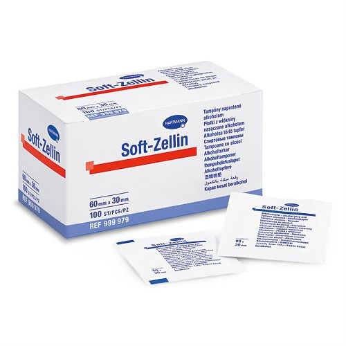 Soft-Zellin Салфетки спиртовые для инъекций, 60х30 мм, 60х30мм, салфетки, 100 шт.