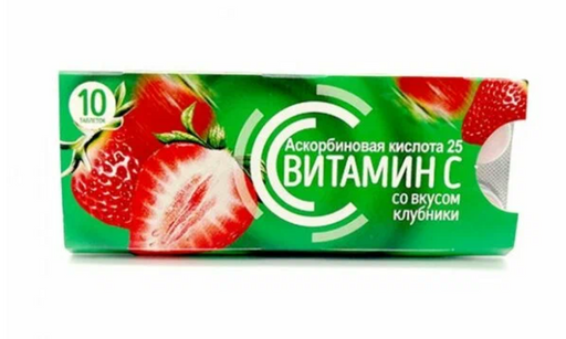 Vitascience Аскорбиновая кислота, для детей с 3 лет и взрослых, таблетки, клубника, 10 шт.