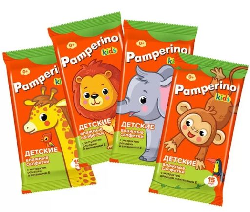 Pamperino Kids Салфетки влажные детские, с экстрактом ромашки и витамином E, 15 шт.